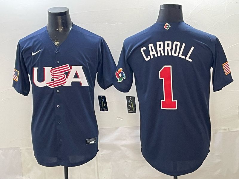 Men 2026 World Cub USA #1 Carroll Blue Nike MLB Jersey style 06